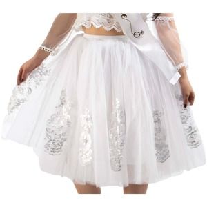 Bridal Tulle Skirt with Lace Appliques White Knee Length Womens One Size OS